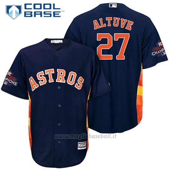 Maglia Baseball Uomo Houston Astros 2017 World Series Campione Jose Altuve Blu Cool Base